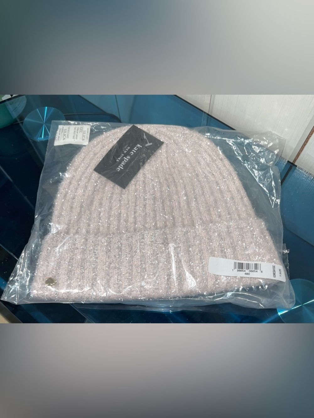 Kate Spade ♠️ Tinsel Knit Beanie in English Rose Winter Hat Pink Metallic NWT - Picture 8 of 8